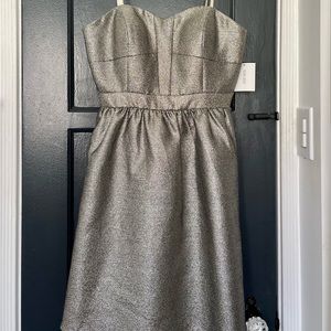 Beautiful strapless gold metallic bridesmaid dress David’s bridal